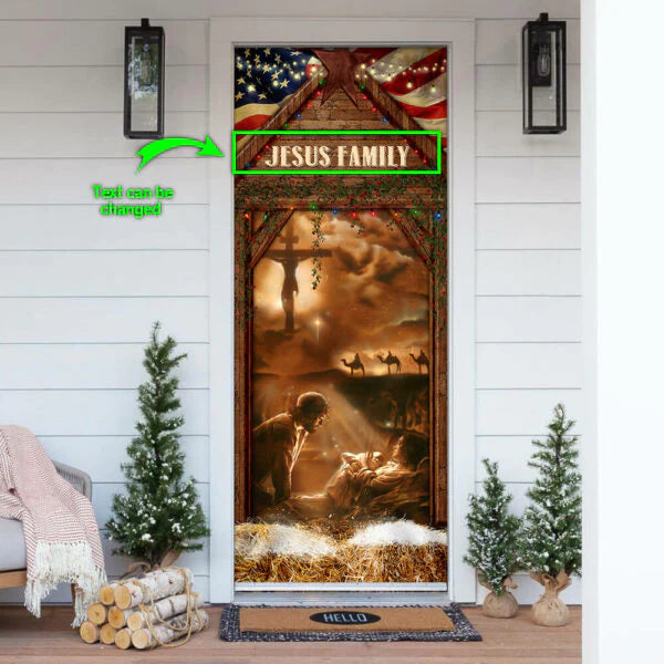 Christianartbag Door Cover, Personalized From The Manger To The Cross, Religious Door Decorations, Christian Home Decor - Christian Art Bag