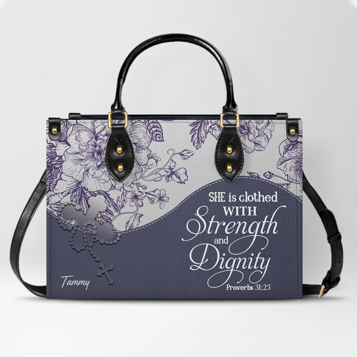 Christian Personalized Leather Handbag Flower for Women – Custom Name & Scripture | CHRISTIANARTBAG