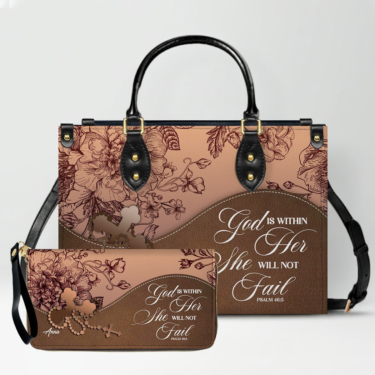 SET – Personalized Leather Handbag & Clutch | Christian Gift by CHRISTIANARTBAG