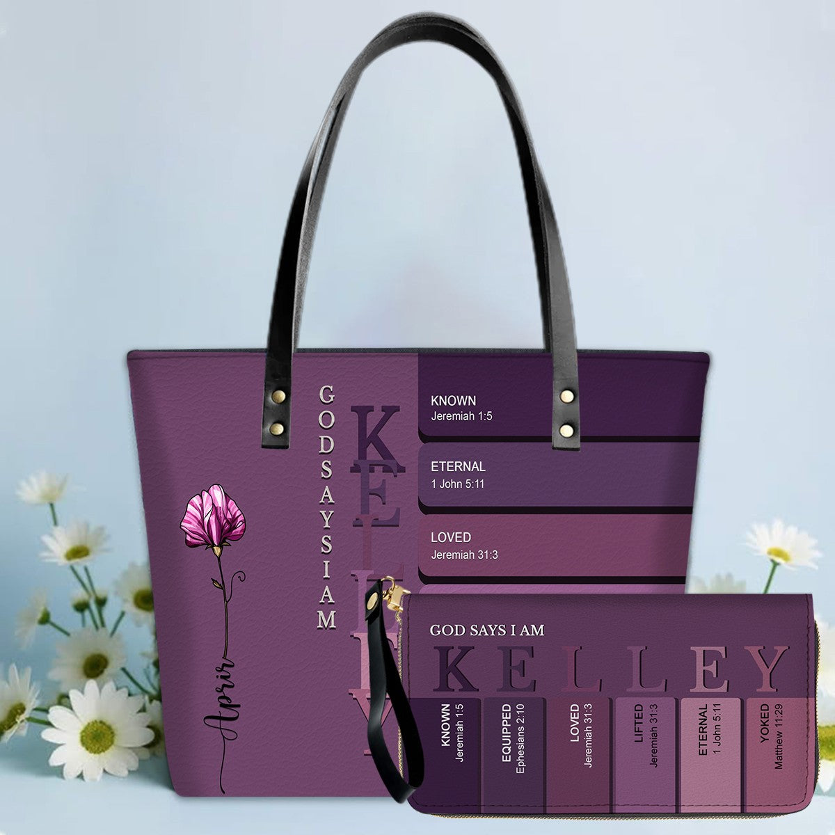 SET - Personalized Leather Tote Bag with Bible Verses – Uncover the sacred meaning of your name – Custom Faith-Inspired Handbag | CHRISTIANARTBAG Leather TOTE Bag