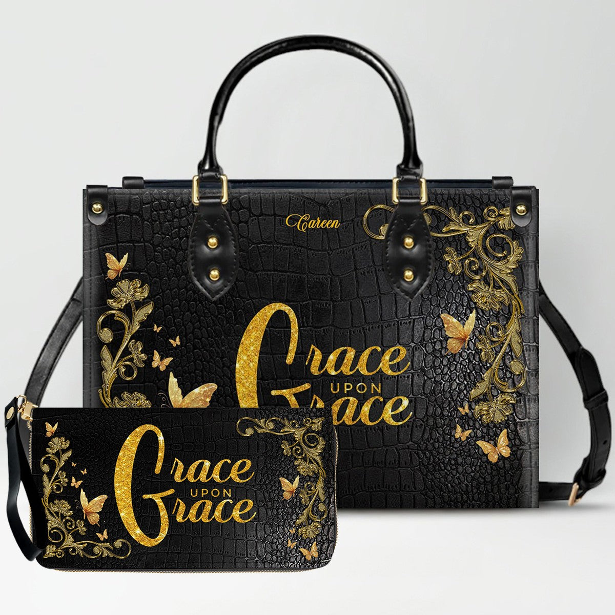 CHRISTIANARTBAG Personalized Leather Handbag & Wallet Set - Custom Name | Christian Gift | CHRISTIANARTBAG CAB014226