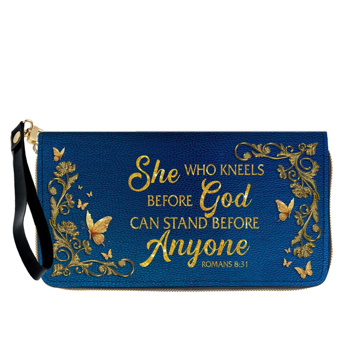 Personalized Christian Leather Handbag – Gold Navy Bible Verse Tote for Women | CHRISTIANARTBAG CAB01122525