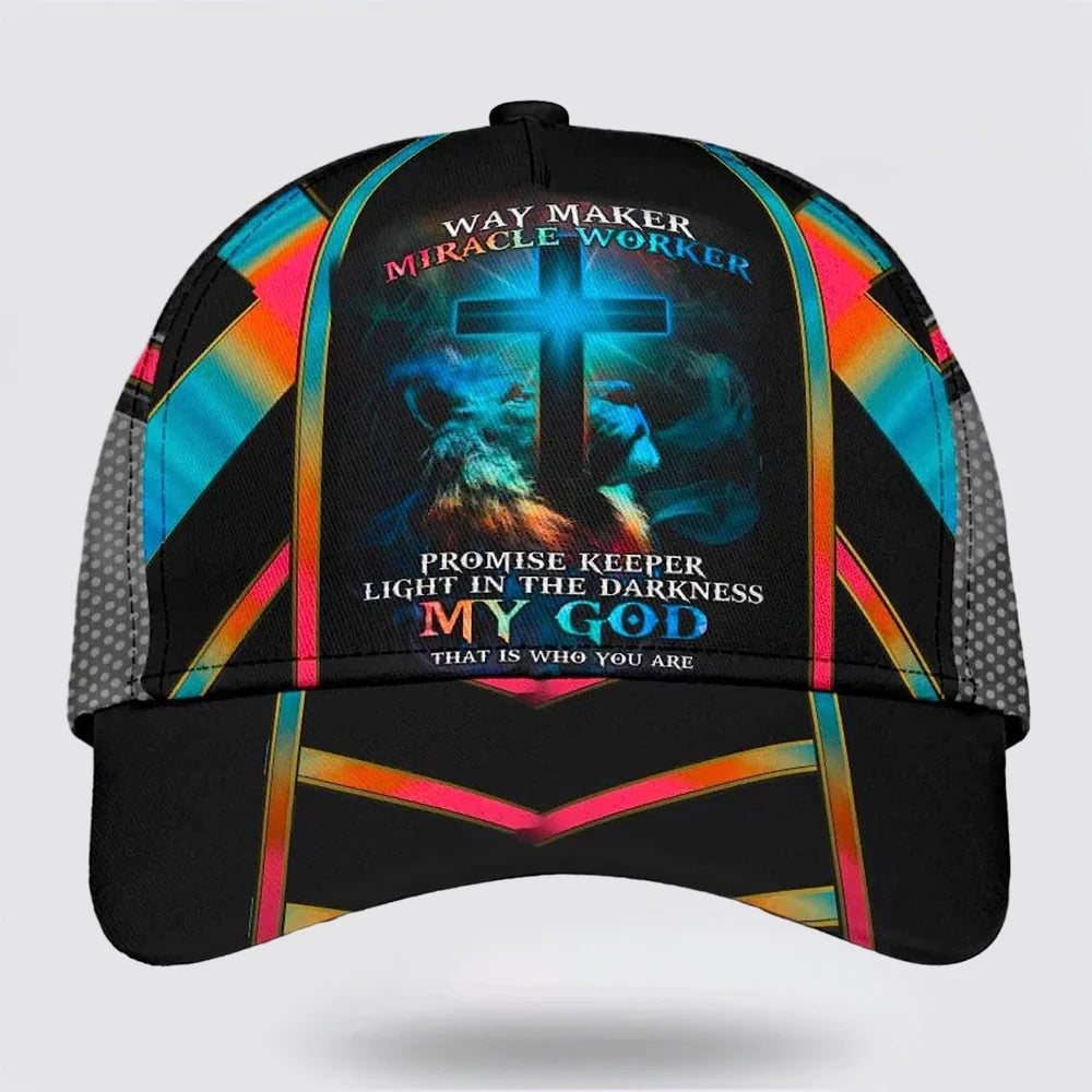 Christianartbag Hat, Personalized Name Classic Cap with The Lion Cross Light Way Maker Miracle Worker Promise Keeper Design, Personalized Hat, Christian Hat, CABHAT18141223. - Christian Art Bag