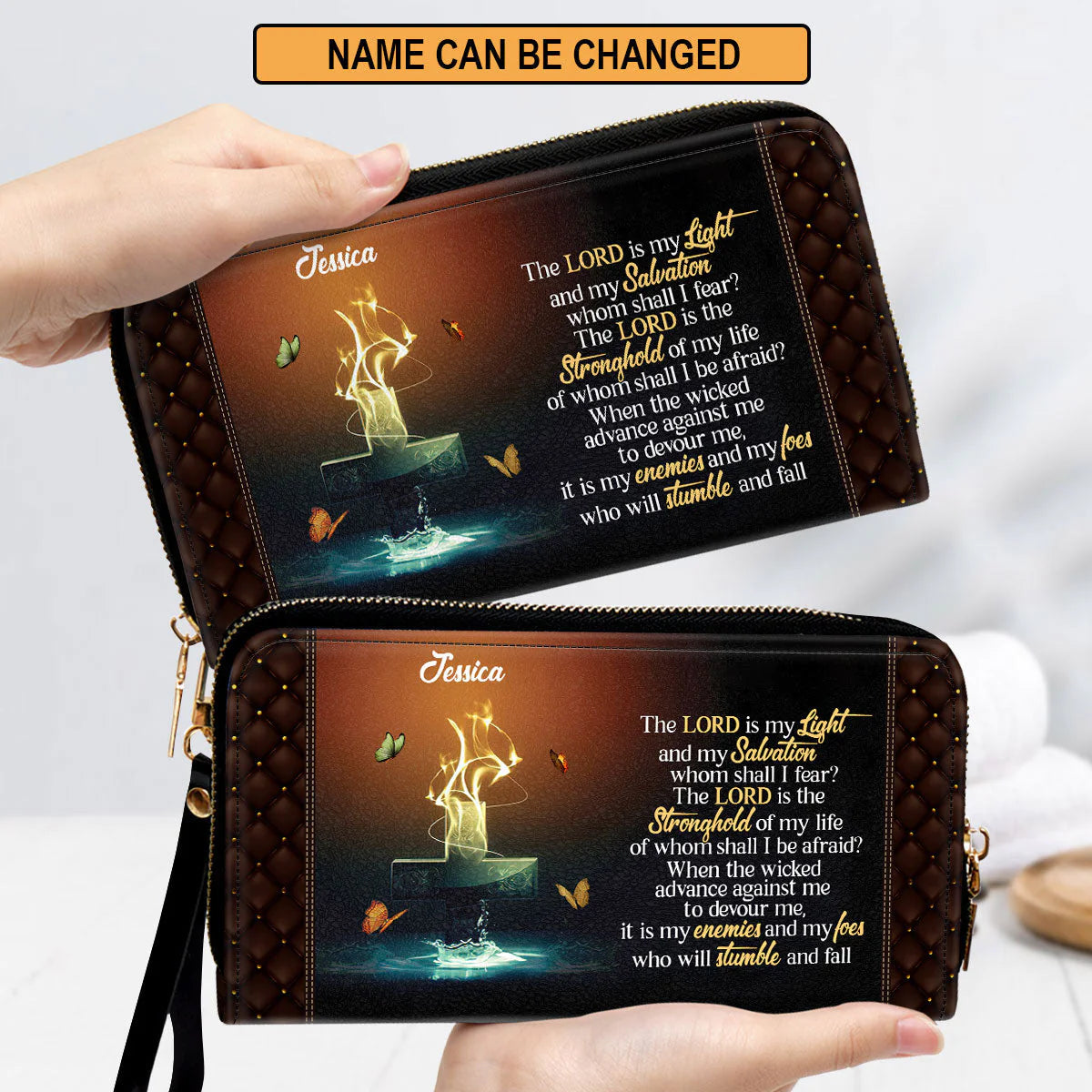 Christianartbag Clutch Purse, The Lord Is The Stronghold Of My Life Clutch Purse For Women, Personalized Name, Christian Gifts For Women, CAB05091223. - Christian Art Bag