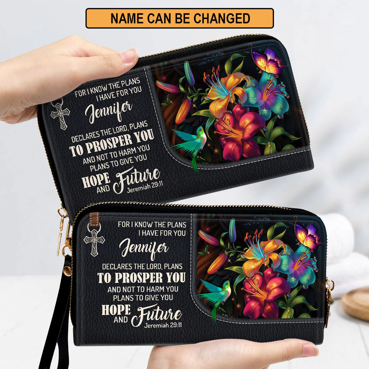 Christianartbag Clutch Purse, The Lord Plans To Prosper You And Not To Harm You Clutch Purse For Women, Personalized Name, Christian Gifts For Women, CAB05091223. - Christian Art Bag