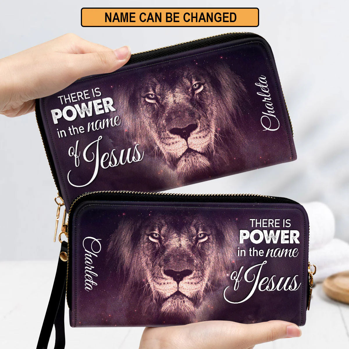 Christianartbag Clutch Purse, There Is Power In The Name Of Jesus, The Lion Of Judah Clutch Purse For Women, Personalized Name, Christian Gifts For Women, CAB20091223. - Christian Art Bag