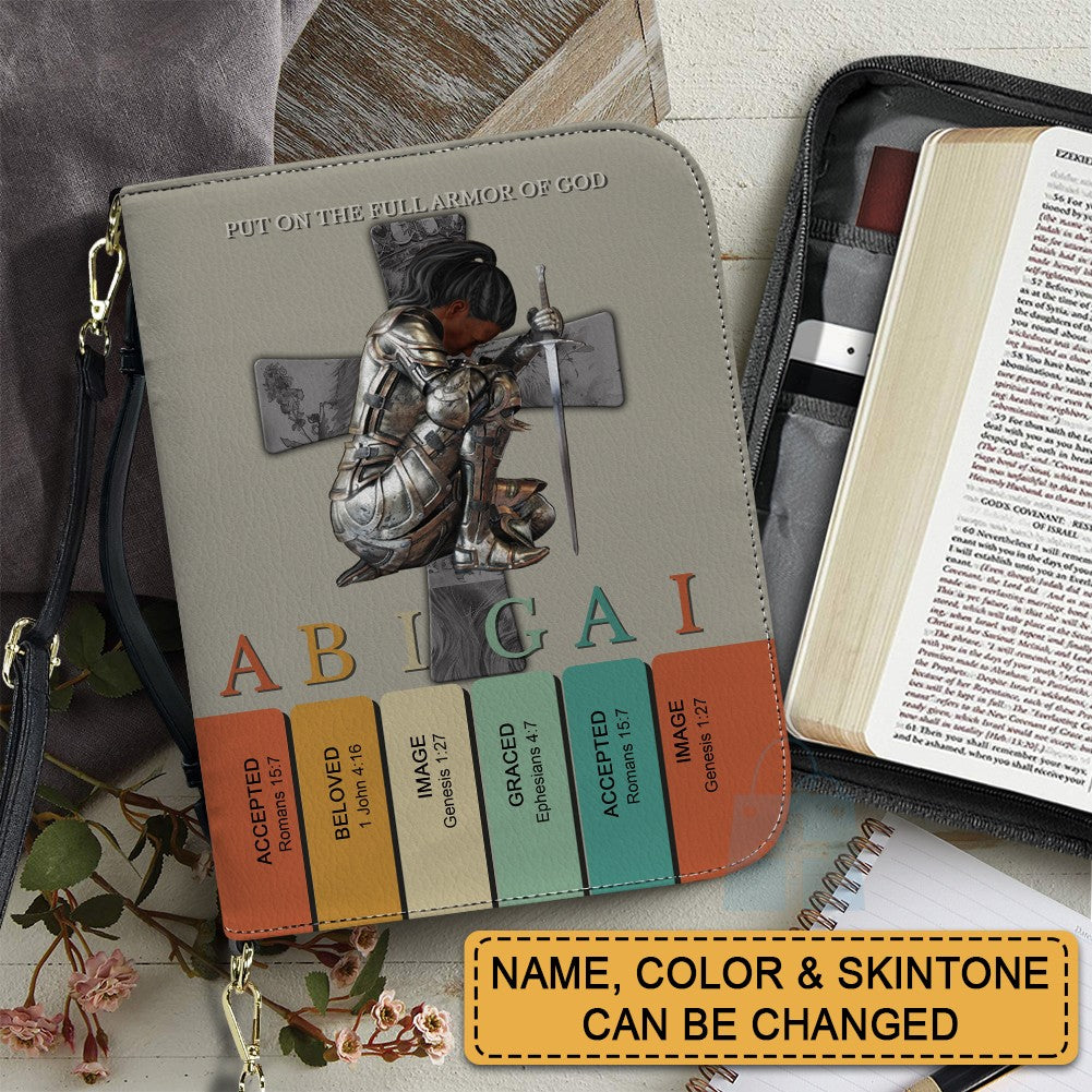 Personalized Armor of God Bible Cover – Custom Name & Skin Tone – Each Letter Linked to a Bible Verse