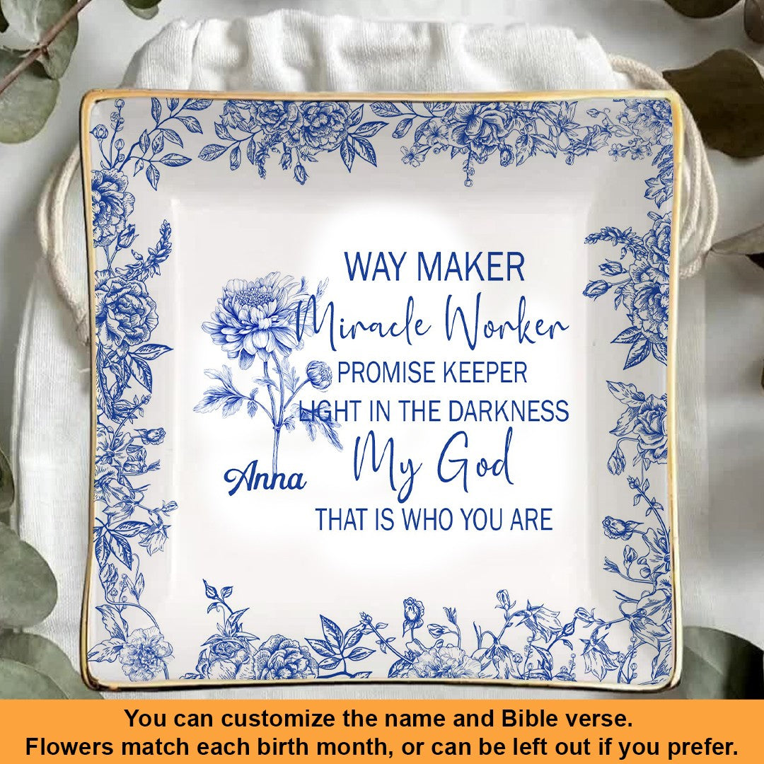 Personalized Bible Verse Plate with Name & Birth Month Flowers – Christian Gift
