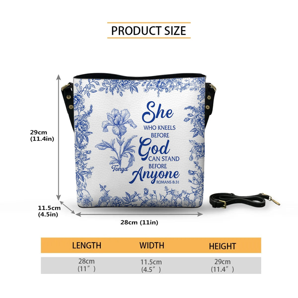 Personalized Christian Bucket Bag – Personalized Bible Verse & Birth Month Flowers – Christian Gift