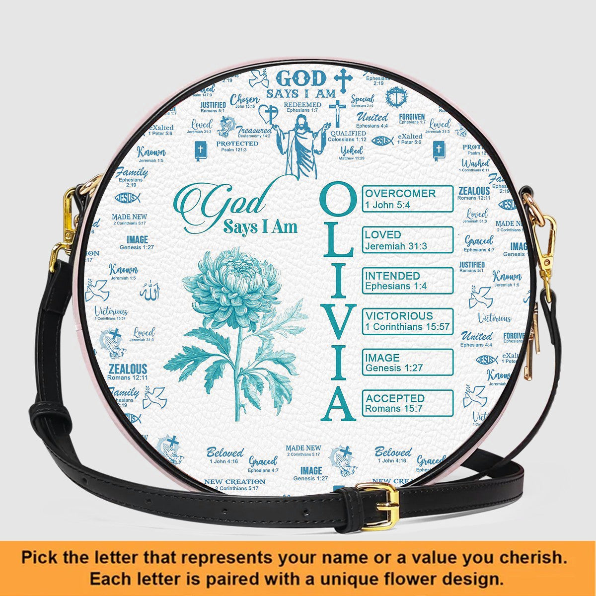 Personalized Leather Circle Bag with Bible Verses & Name Letters – CHRISTIANARTBAG