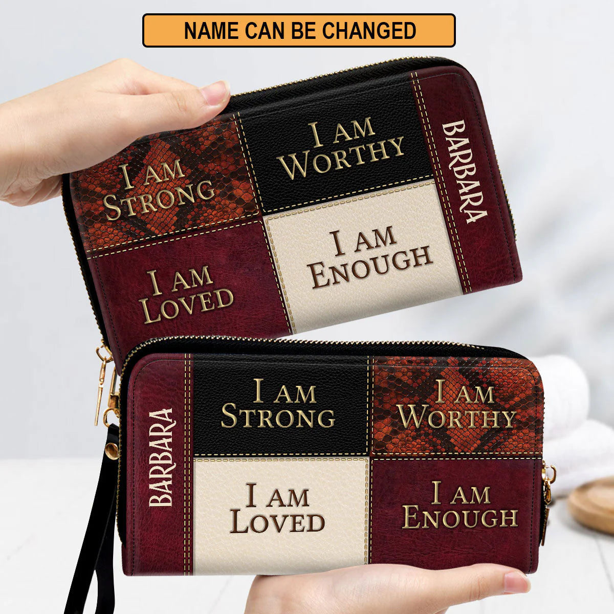 Christianartbag Clutch Purse, I Am Strong, I Am Worthy Clutch Purse For Women, Personalized Name, Christian Gifts For Women, CAB28091223. - Christian Art Bag