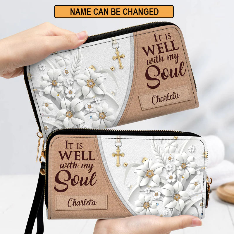 Christianartbag Clutch Purse, It Is Well With My Soul Clutch Purse For Women, Personalized Name, Christian Gifts For Women, CAB12091223. - Christian Art Bag
