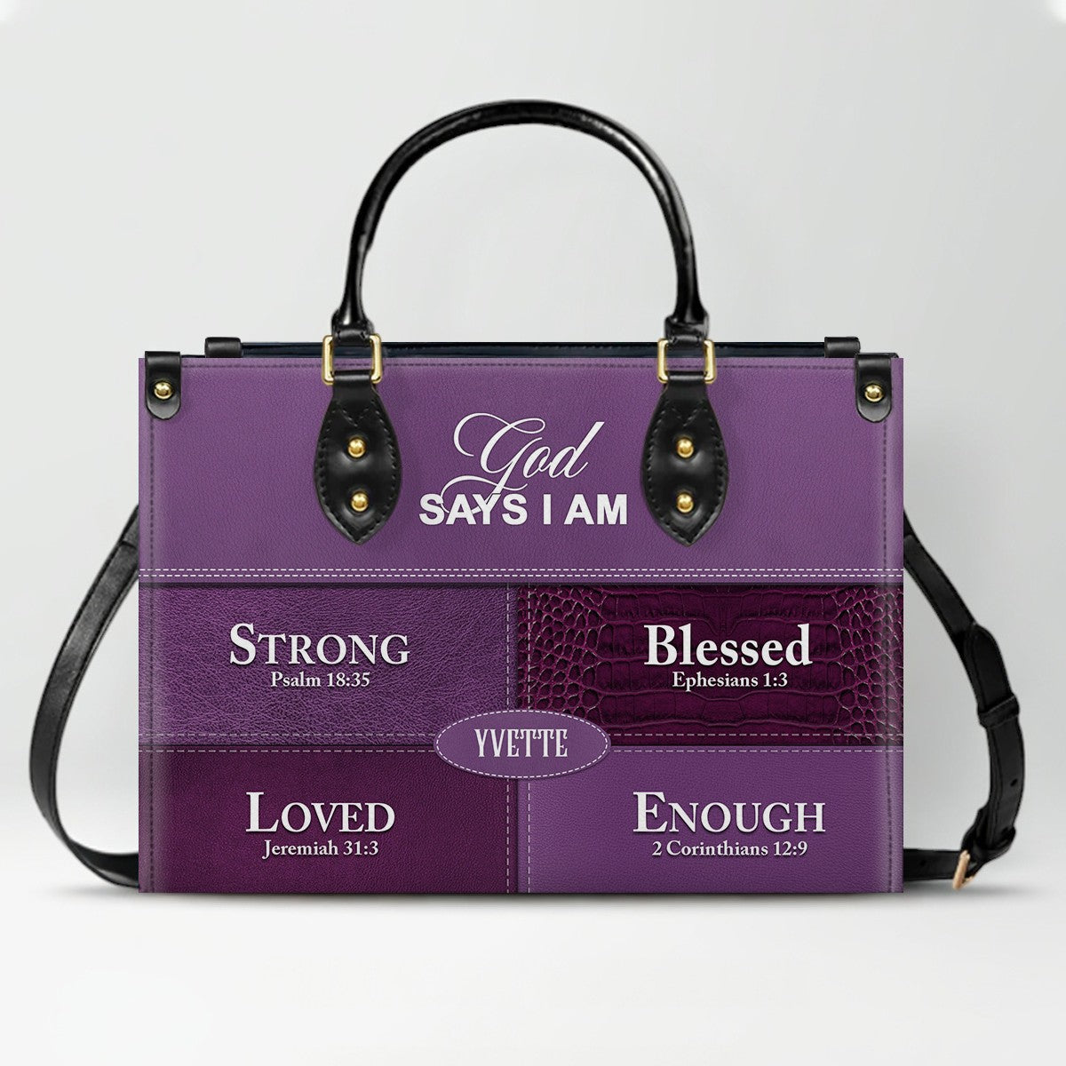 Personalized “God Says I Am” Leather Handbag for Christian Women – Custom Name & Color | CHRISTIANARTBAG