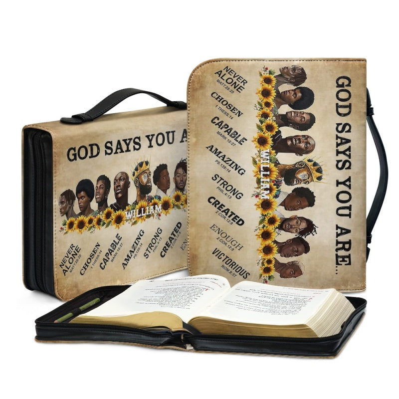 Personalized Bible Cover - God Says You Are - Black Men - Customizable Christian Gift by CHRISTIANARTBAG - CAB01160524.