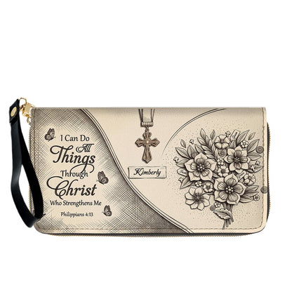 Custom Name Hand-Drawn Ink Sketch Leather Handbag | "I Can Do All Things Through Christ" Floral Design | CHRISTIANARTBAG 01070426