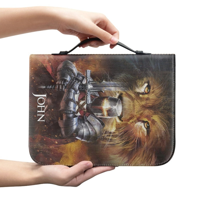 Christianartbag Bible Cover, Majestic Lion and Knight Bible Cover with 'Jesus King of Kings' Design - Name Customization Available, CAB01032324.