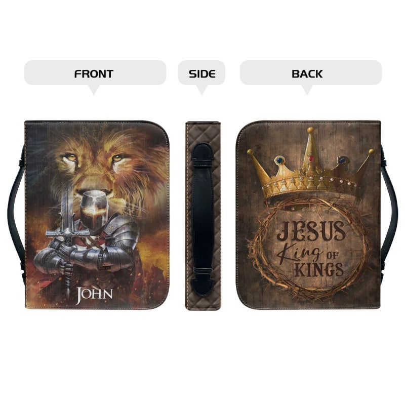 Christianartbag Bible Cover, Majestic Lion and Knight Bible Cover with 'Jesus King of Kings' Design - Name Customization Available, CAB01032324.