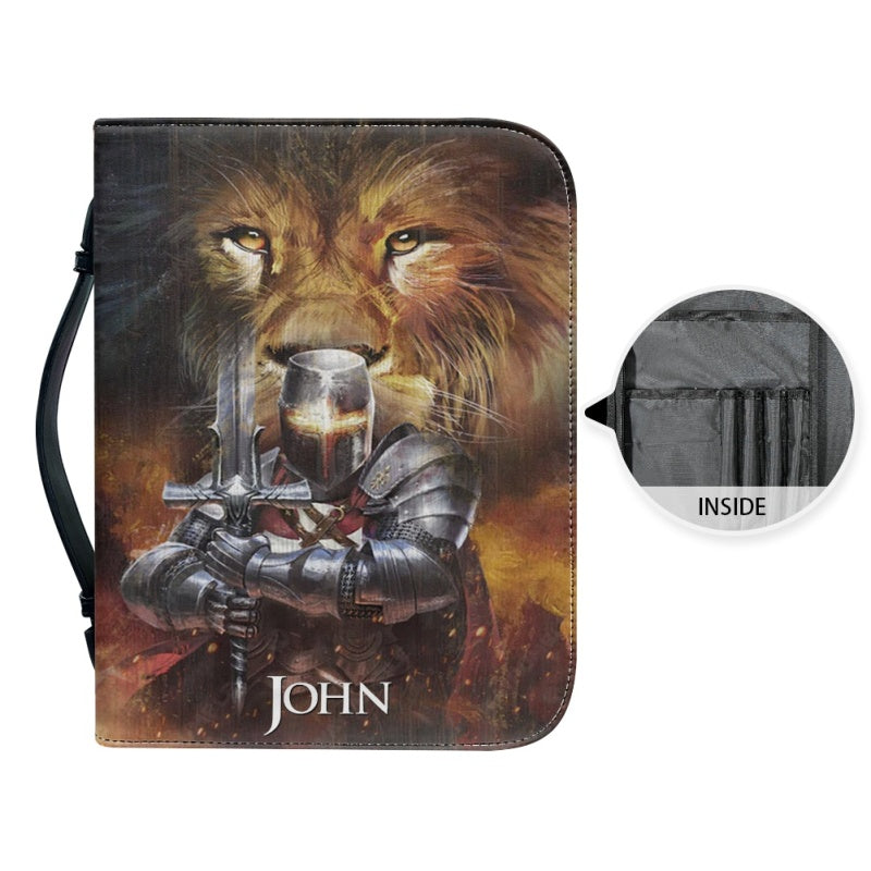 Christianartbag Bible Cover, Majestic Lion and Knight Bible Cover with 'Jesus King of Kings' Design - Name Customization Available, CAB01032324.