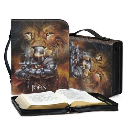 Christianartbag Bible Cover, Majestic Lion and Knight Bible Cover with 'Jesus King of Kings' Design - Name Customization Available, CAB01032324.