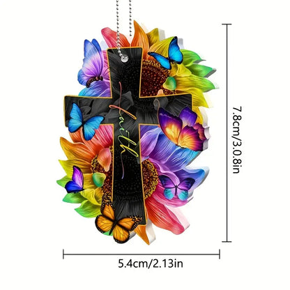 Christianartbag Ornament, Cross Butterfly Flower Faith Ornament, Christmas Ornament, Christmas Gift, Personalized Ornament, CABOM01250923. - Christian Art Bag