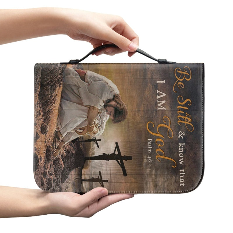 Christianartbag Bible Cover, Divine Presence Bible Cover with Custom Name - Serene Lion and Savior Imagery, CAB01022324.