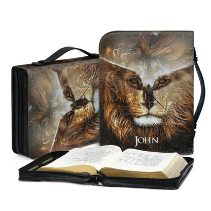 Christianartbag Bible Cover, Divine Presence Bible Cover with Custom Name - Serene Lion and Savior Imagery, CAB01022324.