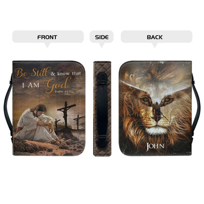 Christianartbag Bible Cover, Divine Presence Bible Cover with Custom Name - Serene Lion and Savior Imagery, CAB01022324.