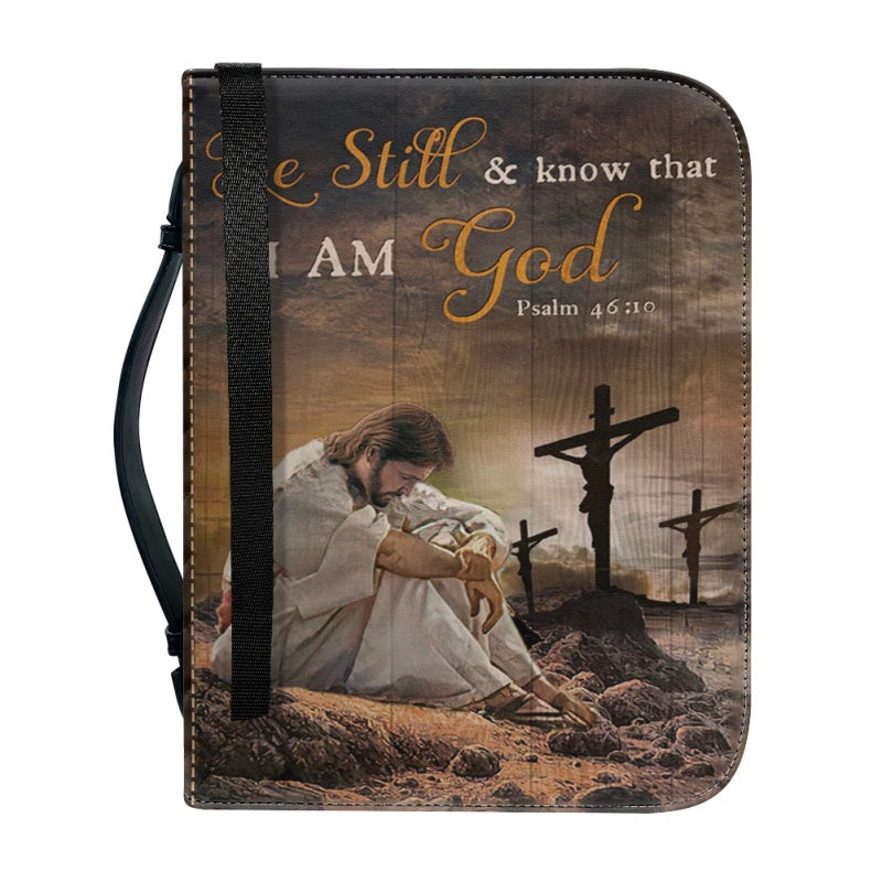 Christianartbag Bible Cover, Divine Presence Bible Cover with Custom Name - Serene Lion and Savior Imagery, CAB01022324.