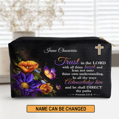 Christianartbag Makeup Cosmetic Bag, Trust In The Lord With All Thine Heart, Christmas Gift, Personalized Leather Cosmetic Bag. - Christian Art Bag