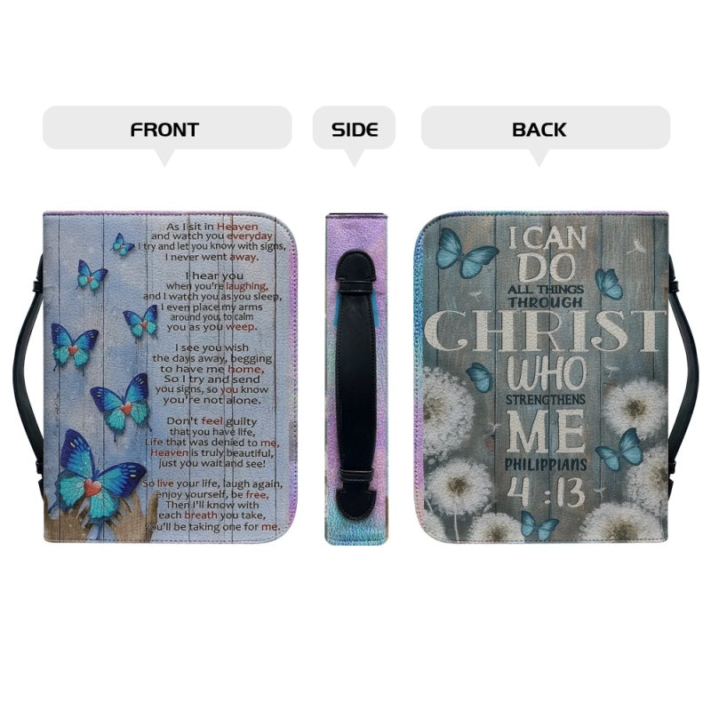 Christianartbag Bible Cover, I Can Do All Things Through Christ Bible Cover, Personalized Bible Cover, Butterfly Blue Bible Cover, Christian Gifts, CAB05021123. - Christian Art Bag