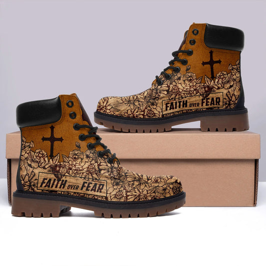 Christianartbag Leather Boots - Faith over Fear Design, Personalized Christian Leather Boots - CABSH11121223 - Christian Art Bag