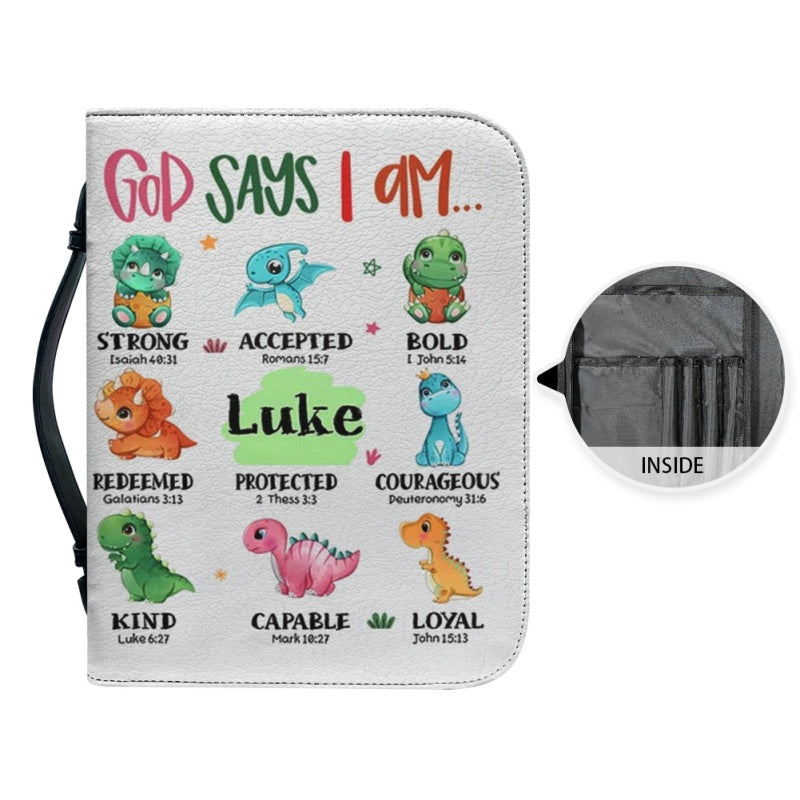Christianartbag Bible Cover, God Says I Am Bible Cover, Personalized Bible Cover, Cute Dinosaur Bible Cover, Bible Cover For Kids, Christian Gifts, CAB03281123. - Christian Art Bag