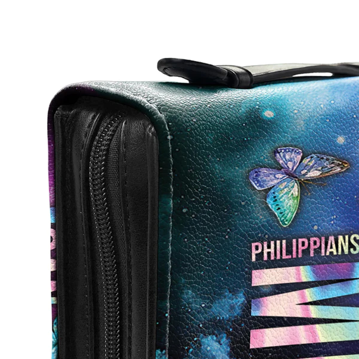 Christianart Bible Cover, Faith I Can Do All Things Through Christ Philippians 4:13 Butterfly Galaxy, Gifts For Women, Gifts For Men, Christmas Gift. - Christian Art Bag