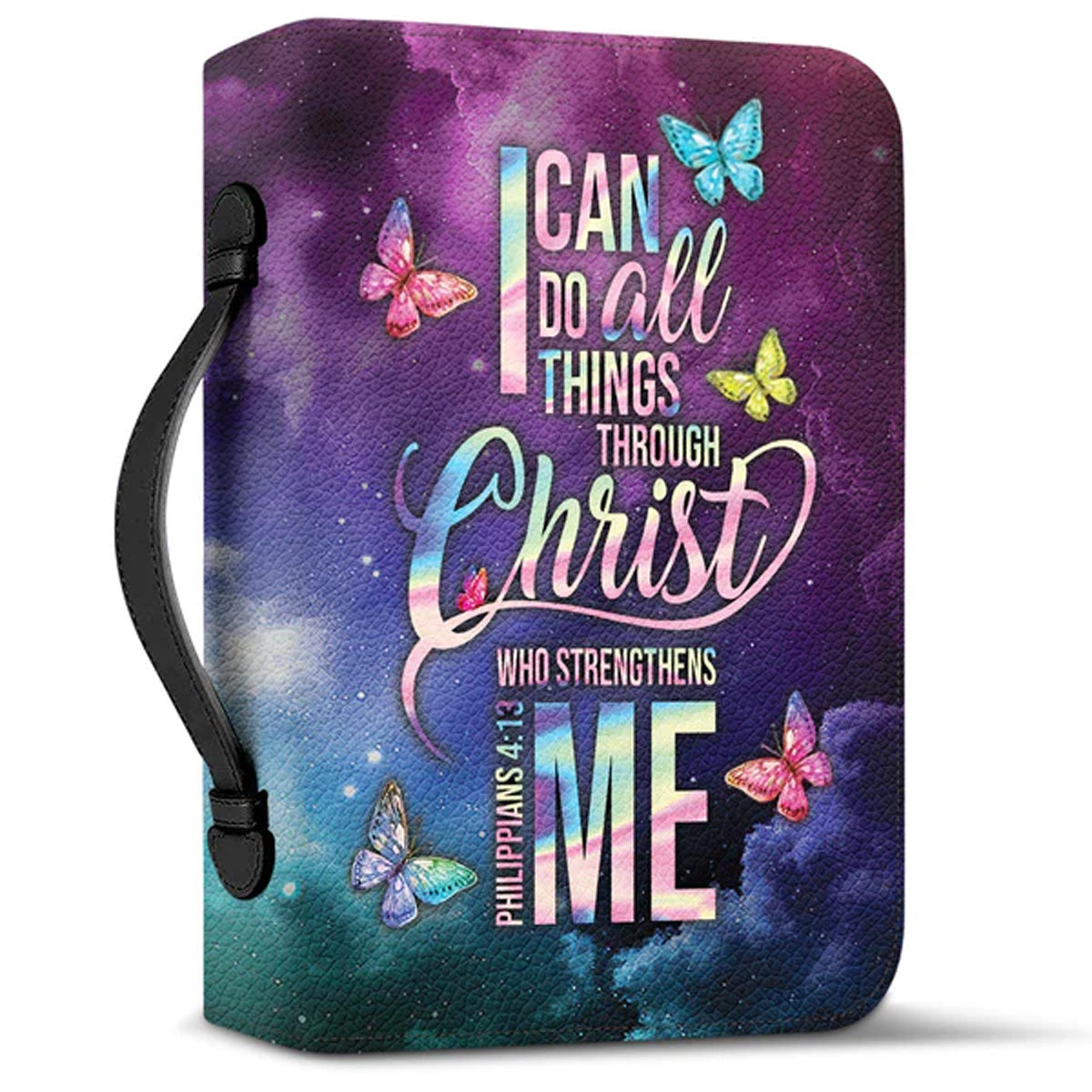 Christianart Bible Cover, Faith I Can Do All Things Through Christ Philippians 4:13 Butterfly Galaxy, Gifts For Women, Gifts For Men, Christmas Gift. - Christian Art Bag