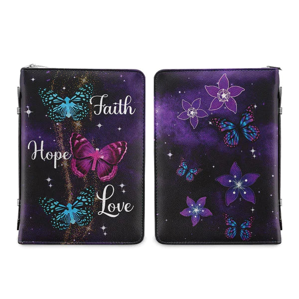 Christianart Bible Cover, Faith Hope Love Purple Butterfly, Personalized Gifts for Pastor, Gifts For Women, Gifts For Men. - Christian Art Bag