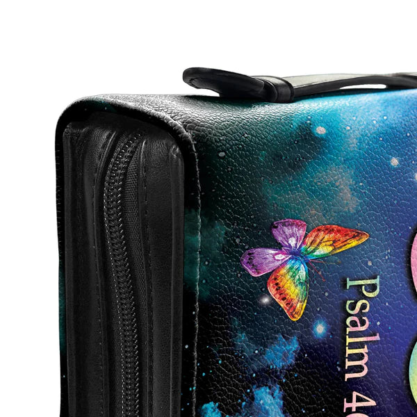 Christianart Bible Cover, Be Still And Know That I Am God Colorful Butterfly Psalm 46 10, Personalized Bible Cover. - Christian Art Bag