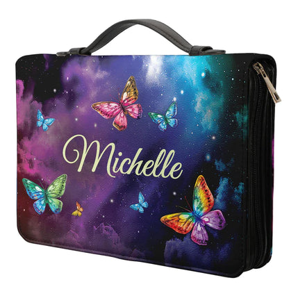 Christianart Bible Cover, Be Still And Know That I Am God Colorful Butterfly Psalm 46 10, Personalized Bible Cover. - Christian Art Bag