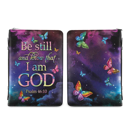 Christianart Bible Cover, Be Still And Know That I Am God Colorful Butterfly Psalm 46 10, Personalized Bible Cover. - Christian Art Bag