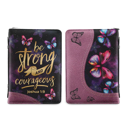 Christianart Bible Cover, Be Strong And Courageous Joshua 1 9 Butterfly Galaxy, Personalized Bible Cover. - Christian Art Bag