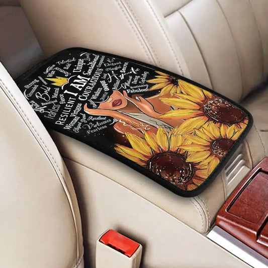 Christianartbag Armrest Accessories Car, Enhance Comfort and Protect Your Armrest with the African American Sunflower Center Console Armrest Pad, CAB08260923. - Christian Art Bag