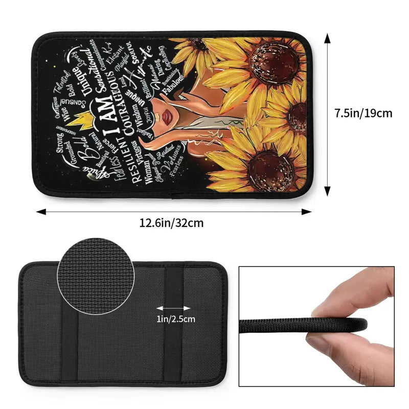 Christianartbag Armrest Accessories Car, Enhance Comfort and Protect Your Armrest with the African American Sunflower Center Console Armrest Pad, CAB08260923. - Christian Art Bag