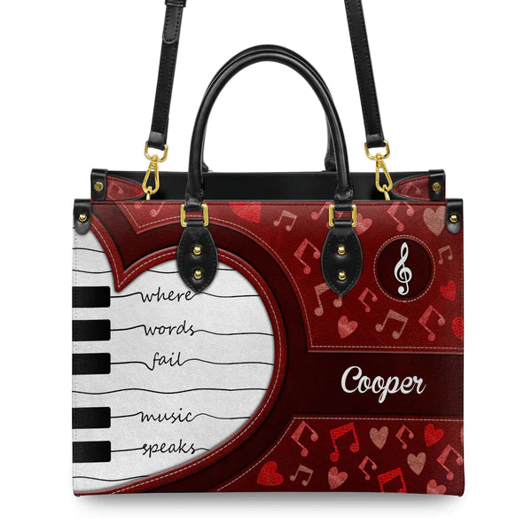 Christianartbag Teacher Bags, Custom Leather Handbags for Teachers, Gift For Teacher, Design Handbag, Where Words Fail Music Speaks Music Notes Handbag, CAB01281223. - Christian Art Bag