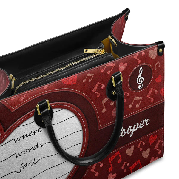 Christianartbag Teacher Bags, Custom Leather Handbags for Teachers, Gift For Teacher, Design Handbag, Where Words Fail Music Speaks Music Notes Handbag, CAB01281223. - Christian Art Bag