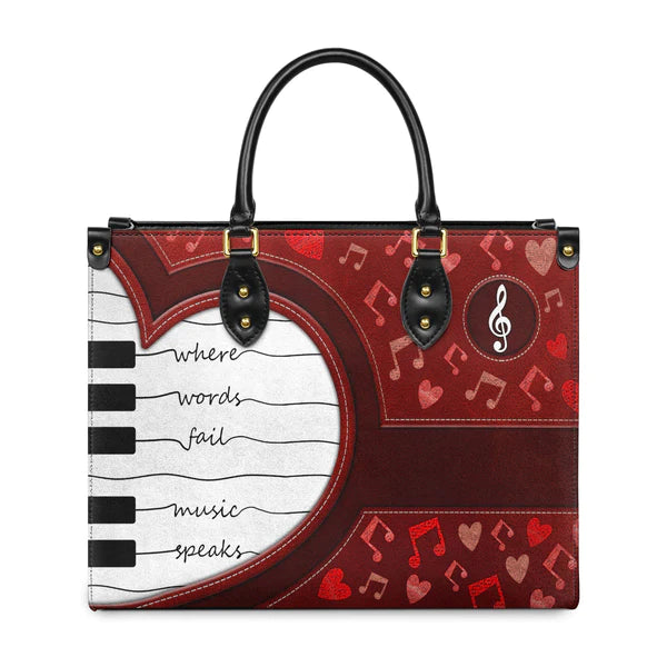 Christianartbag Teacher Bags, Custom Leather Handbags for Teachers, Gift For Teacher, Design Handbag, Where Words Fail Music Speaks Music Notes Handbag, CAB01281223. - Christian Art Bag