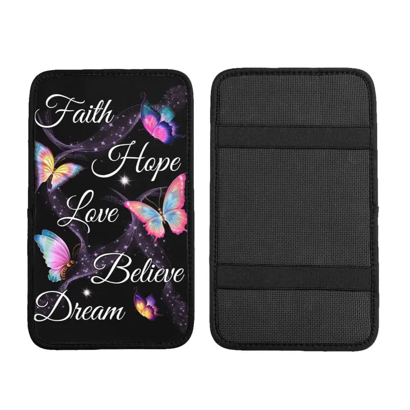 Christianartbag Armrest Accessories Car, Faith Hope Love, Enhance Comfort and Protect Your Armrest with the Butterfly Center Console Armrest Pad, CAB02260923. - Christian Art Bag