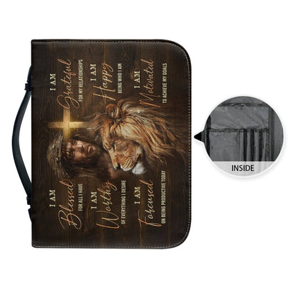 Empowering Personalized Bible Cover with Lion Imagery - Affirmation & Faith | CHRISTIANARTBAG CABBBCV02190324.