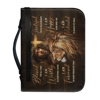 Empowering Personalized Bible Cover with Lion Imagery - Affirmation & Faith | CHRISTIANARTBAG CABBBCV02190324.