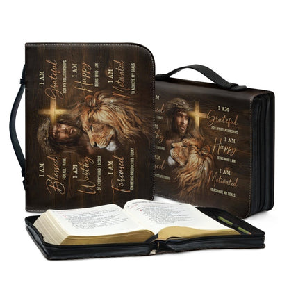 Empowering Personalized Bible Cover with Lion Imagery - Affirmation & Faith | CHRISTIANARTBAG CABBBCV02190324.