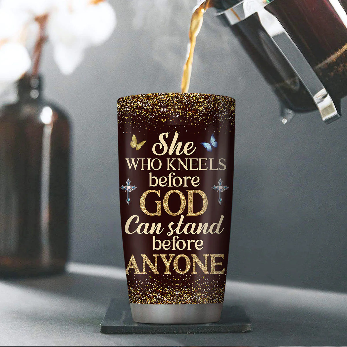 Christianartbag Drinkware, She Who Kneels Before Can Stand Before Anyone, Personalized Mug, Tumbler, Christmas Gift. - Christian Art Bag