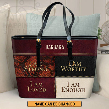 Christianart Handbag, Personalized Hand Bag, I Am Strong I Am Worthy I Am Loved I Am Enough, Personalized Gifts, Gifts for Women. - Christian Art Bag